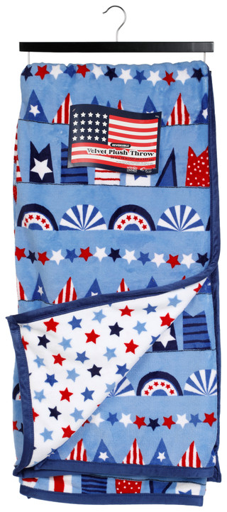 Thumbnail 1: Reversible Velvet Plush Americana Throw Blanket 