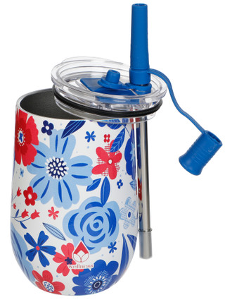 Thumbnail 2: Wellness 14 oz Stainless Steel Patriotic Petals Wine Tumbler  