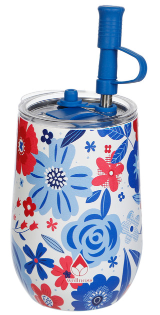 Thumbnail 1: Wellness 14 oz Stainless Steel Patriotic Petals Wine Tumbler  