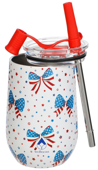 Thumbnail 2: Wellness 14 oz Stainless Steel Liberty Bows Wine Tumbler 