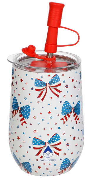 Thumbnail 1: Wellness 14 oz Stainless Steel Liberty Bows Wine Tumbler 