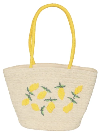 Thumbnail 1: Catherine Malandrino Lemon Embroidered Straw Zippered Shoulder Tote 