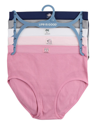 Thumbnail 1: Life is Good Women's 5 Pk Ribbed Logo Brief Panties 