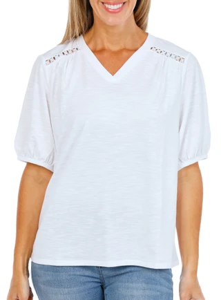 Thumbnail 1: Rafaella Women's Solid Crochet Top 