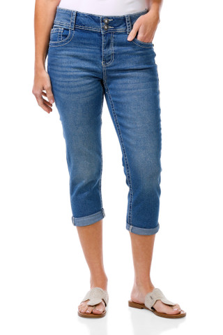 Thumbnail 2: Copper Flash Women's Americana 5 Pocket Stars & Bling Back Cuffed Capris 