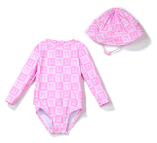 Thumbnail 4: Andy & Evan Baby Girls 2 Pc Long Sleeve Peplum Swim Dress Set 