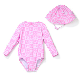 Thumbnail 5: Andy & Evan Baby Girls 2 Pc Long Sleeve Peplum Swim Dress Set 