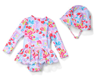 Thumbnail 6: Andy & Evan Baby Girls 2 Pc Long Sleeve Peplum Swim Dress Set 