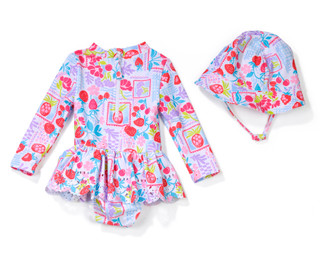 Thumbnail 1: Andy & Evan Baby Girls 2 Pc Long Sleeve Peplum Swim Dress Set 