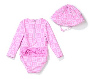 Thumbnail 2: Andy & Evan Baby Girls 2 Pc Long Sleeve Peplum Swim Dress Set 