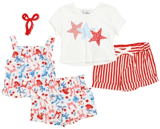 Thumbnail 1: Rare Editions Toddler Girls 4 Pc Americana Shorts Set 