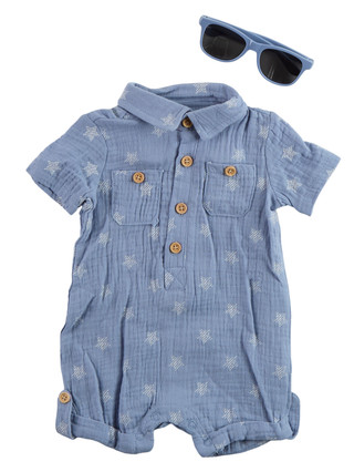 Thumbnail 2: Baby Essentials Baby Boys 2 Pc Star Print Romper 