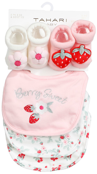 Thumbnail 1: Tahari Baby Girls 3 Pk Strawberry Bibs & Booties Set 