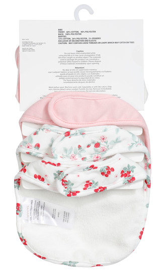Thumbnail 2: Tahari Baby Girls 3 Pk Strawberry Bibs & Booties Set 