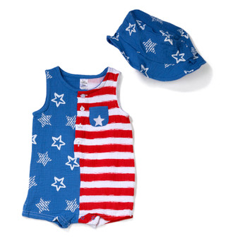 Thumbnail 1: Baby Essentials Baby Boys 2 Pc American Flag Romper Set 