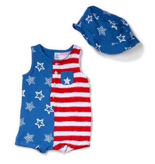 Thumbnail 2: Baby Essentials Baby Boys 2 Pc American Flag Romper Set 