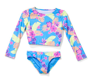 Thumbnail 1: Breaking Waves Girls 2 Pc Rashguard Swimsuit Set 
