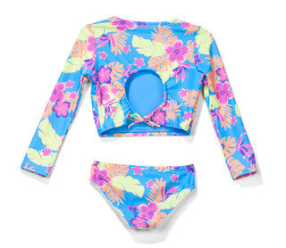 Thumbnail 2: Breaking Waves Girls 2 Pc Rashguard Swimsuit Set 