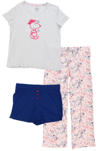 Thumbnail 1: Peanuts Women's 3 Pc Snoopy Pajama Pants Set 