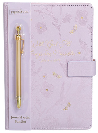 Thumbnail 1: Paperlux 6x8 With God All Things are Possible Journal with Pen Set 