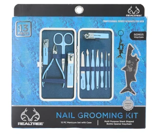 Thumbnail 1: REAL TREE Men's 13‑Piece Blue Manicure Grooming Kit & Keychain Set 