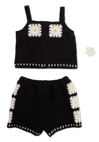 Thumbnail 2: B TWEEN Girls Crochet Square Daisy Tank & Shorts Set with Hair Clip 