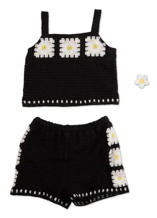 Thumbnail 1: B TWEEN Girls Crochet Square Daisy Tank & Shorts Set with Hair Clip 