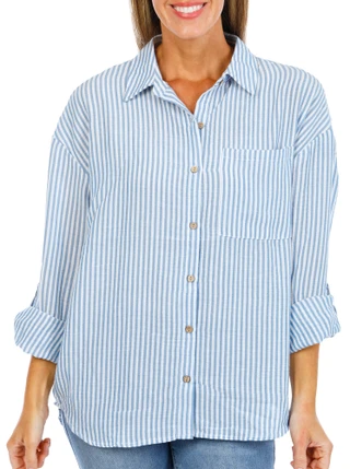 Thumbnail 1: Cavalini Women's Stripe Print Button Down Top 