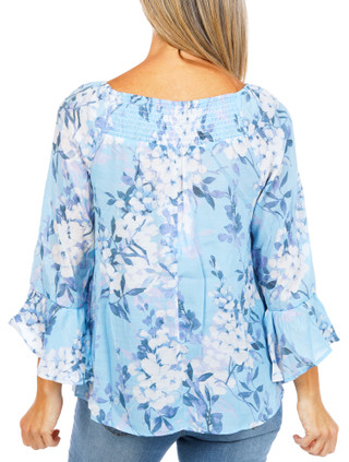 Thumbnail 2: Kate Park Women's Floral Print Peasant Top 