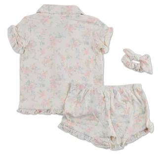 Thumbnail 2: Laura Ashley Toddler Girls 3 Pc Pajama Shorts Set with Scrunchie 