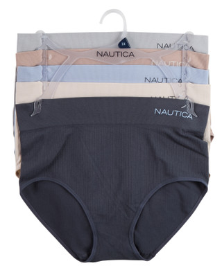 Thumbnail 1: Nautica Women's Plus 5 Pk High Waist Ribbed Brief Panties 