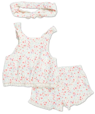 Thumbnail 2: Jessica Simpson Baby Girls 3 Pc Lace Trimmed Shorts Set with Bow Headband 