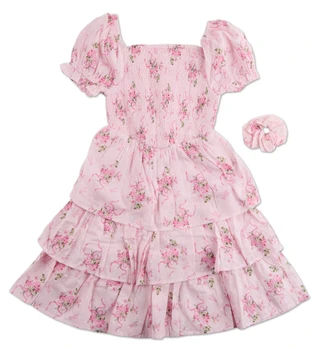 Thumbnail 1: JAPNA GIRLS Girls Smocked Ruffled & Tiered Dress with Scrunchie 