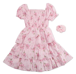Thumbnail 2: JAPNA GIRLS Girls Smocked Ruffled & Tiered Dress with Scrunchie 