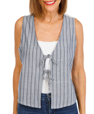 Thumbnail 1: BUNULU Women's Sleeveless Tie Front Stripe Tank Top 