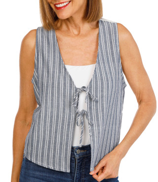 Thumbnail 2: BUNULU Women's Sleeveless Tie Front Stripe Tank Top 