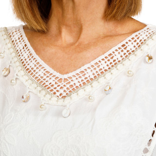 Thumbnail 2: Ana & Rose Women's Short Sleeve Crochet Shell Trim Top 