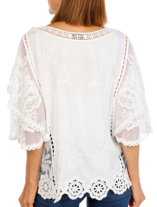 Thumbnail 3: Ana & Rose Women's Short Sleeve Crochet Shell Trim Top 