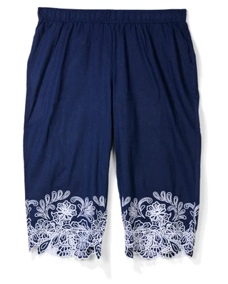 Thumbnail 1: Coral Bay Plus Embroidered Hem Stretch Capris 