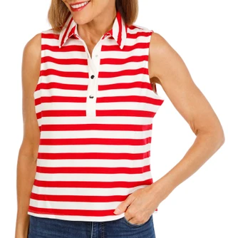 Thumbnail 1: Cable & Gauge Women's Sleeveless Stripe Tank Polo 