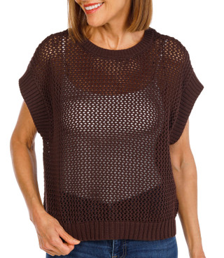 Thumbnail 1: BUNULU Women's Short Sleeve Crochet Sweater Top 