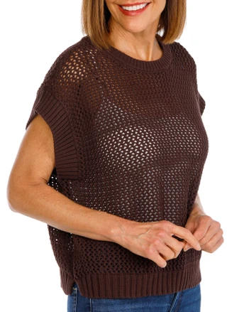 Thumbnail 3: BUNULU Women's Short Sleeve Crochet Sweater Top 