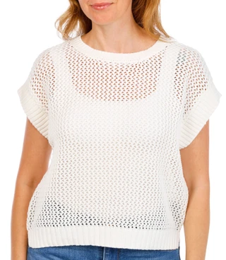 Thumbnail 1: BUNULU Women's Short Sleeve Crochet Sweater Top 