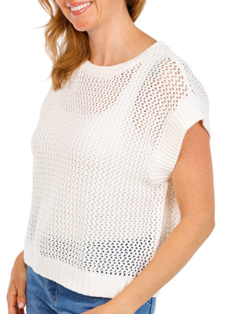 Thumbnail 4: BUNULU Women's Short Sleeve Crochet Sweater Top 
