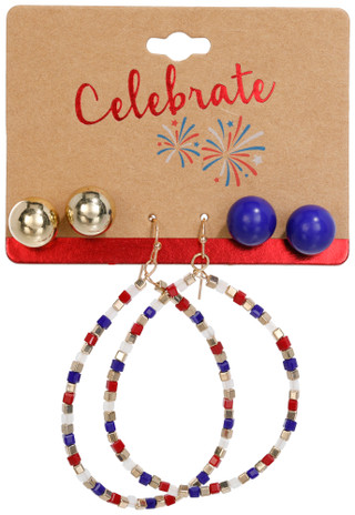Thumbnail 1: Celebrate 3 Pk Americana Stud & Hoop Earrings 