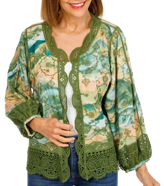 Thumbnail 1: Democracy Women's Short Sleeve Embroidered Cardigan 