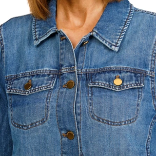 Thumbnail 2: Democracy Women's Long Sleeve Button Down Denim Jacket 