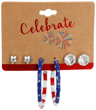 Thumbnail 1: Celebrate 3 Pk Americana Stud & Hoop Earrings 