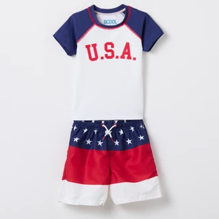 Thumbnail 2: BCOOL Little Boys 2 Pc Americana UPF50+ Swim Shorts & Tee  Set 