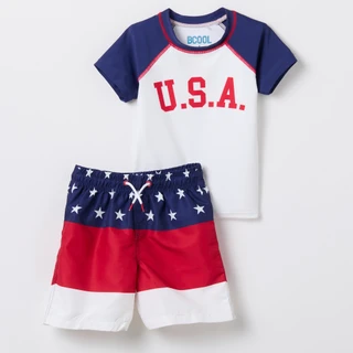 Thumbnail 1: BCOOL Little Boys 2 Pc Americana UPF50+ Swim Shorts & Tee  Set 